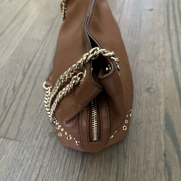 Michael Kors Saddle Brown Leather Gold Studded Chain Handbag - Picture 3 of 12